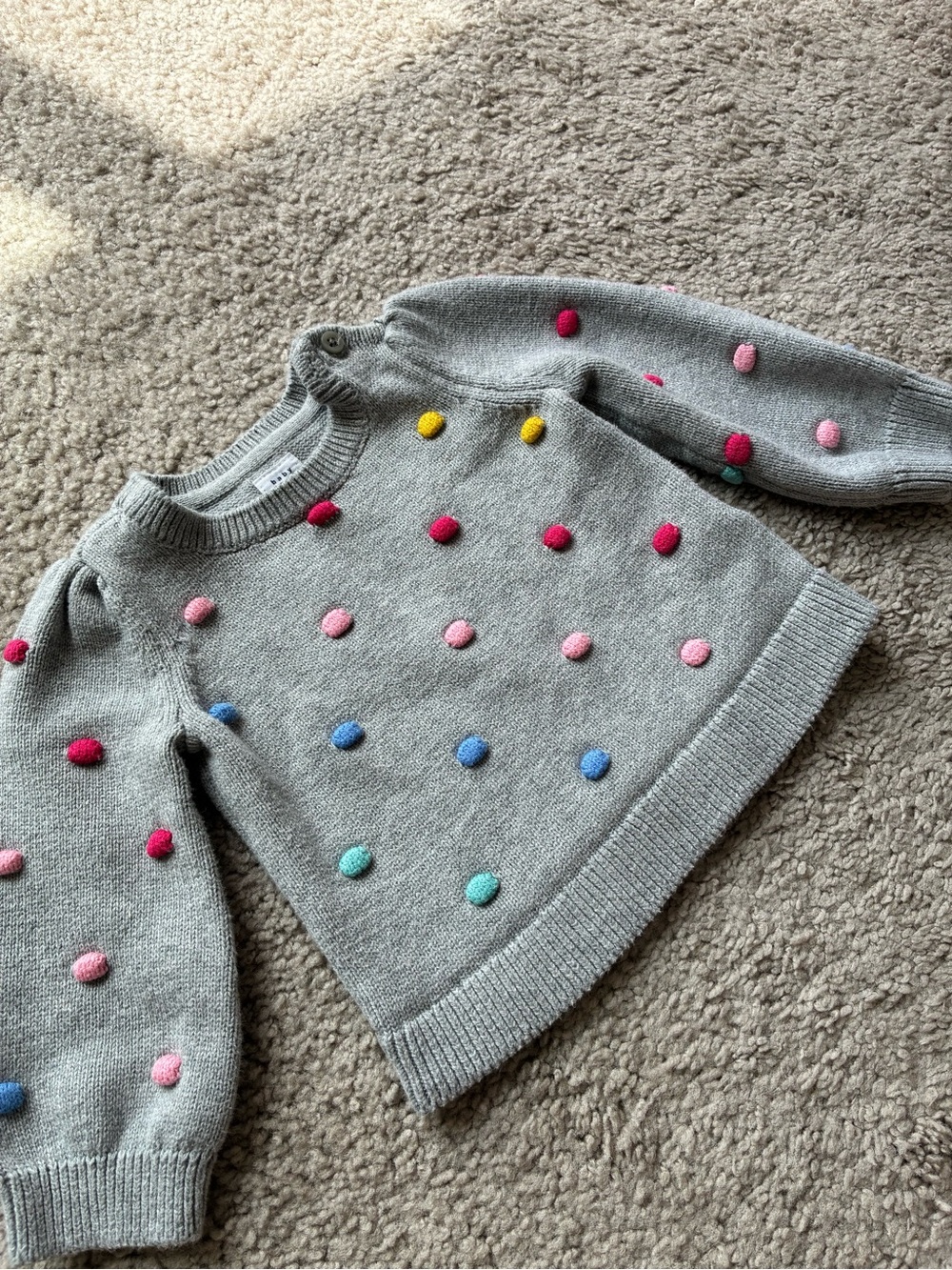 GAP Gray Knit Sweater with Multicolor Pom-Poms